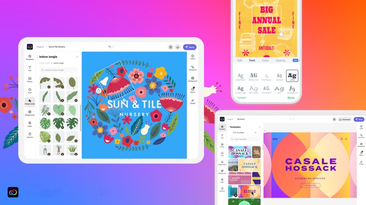 adobe express mobile and desktop design tools to create graphis, videos and generate AI images