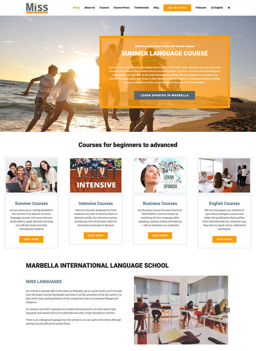 Miss Languages english and spanish language school in Marbella wordpress design