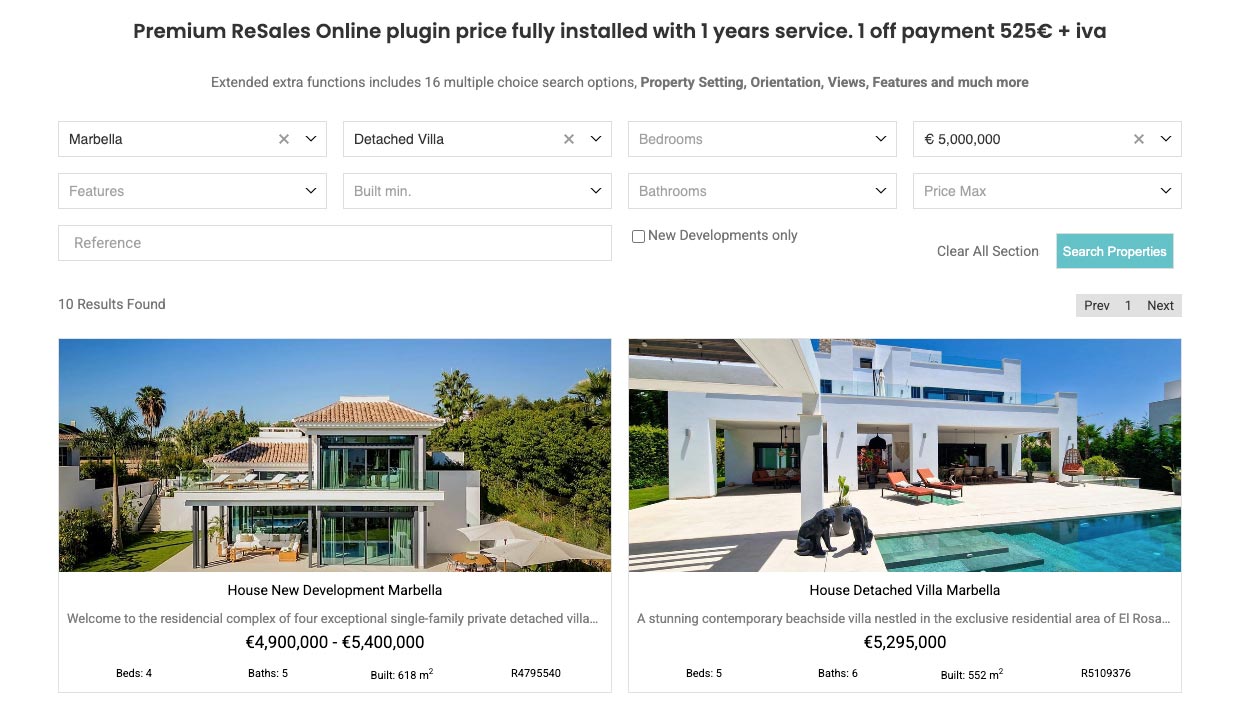 ReSales Online WordPress Plugin Sync Reale Estate website design Marbella